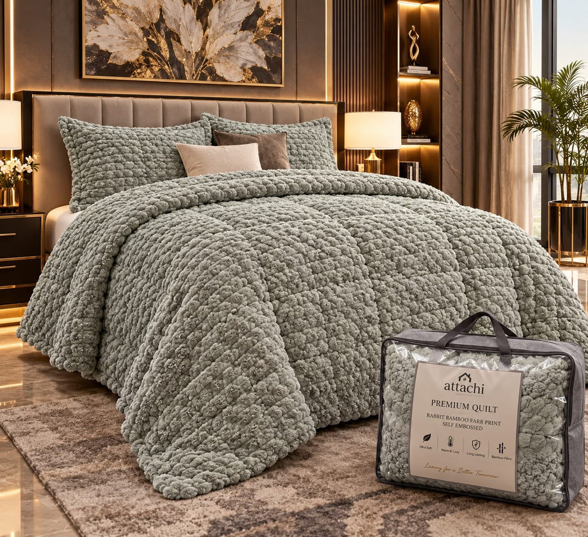 Bamboo Rabbit Fur Premium Double Quilt in Grey