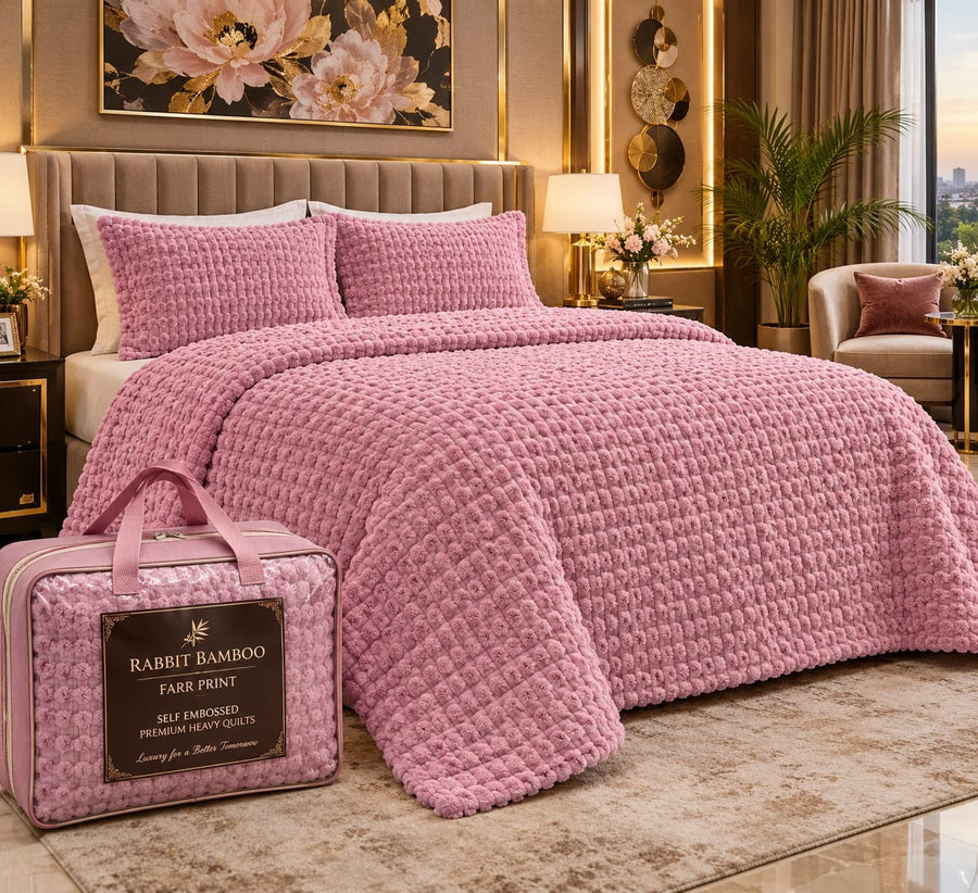 Bamboo Rabbit Fur Premium Double Quilt in Pink