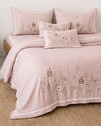 Floral Embroidered 6 Piece King Comforter Set in Pink