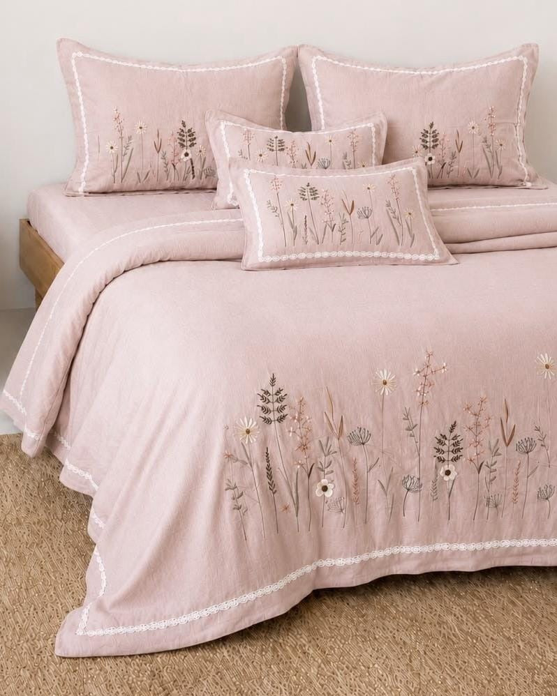 Floral Embroidered 6 Piece King Comforter Set in Pink