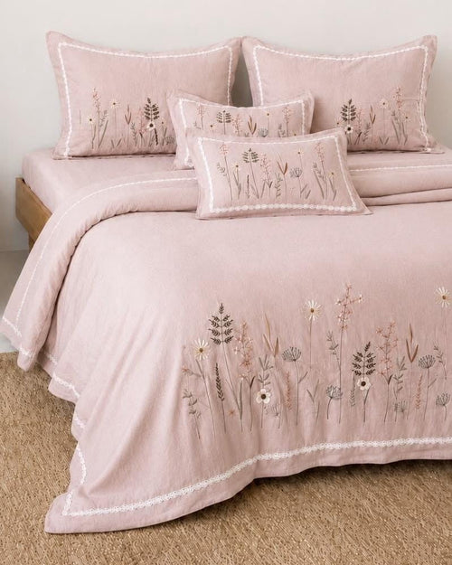 Floral Embroidered 6 Piece King Comforter Set in Pink