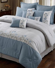 Floral Embroidered Panel Comforter Set in Blue
