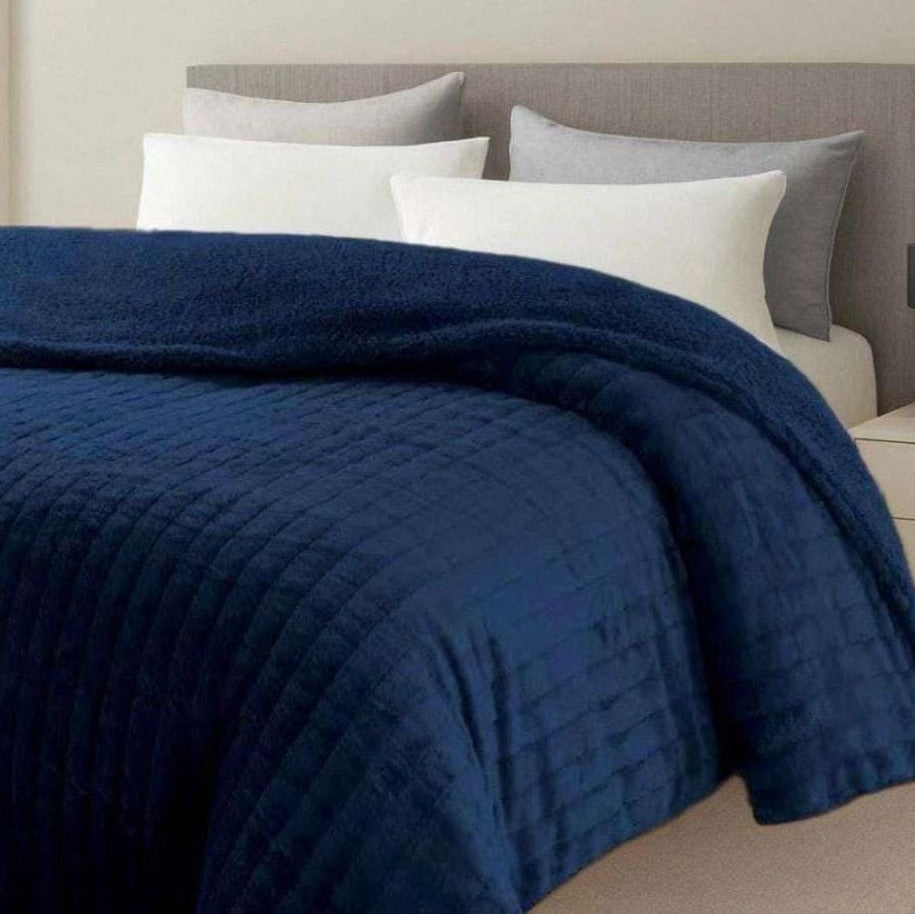 Navy Blue Rabbit Fur Blanket Cum Dohar