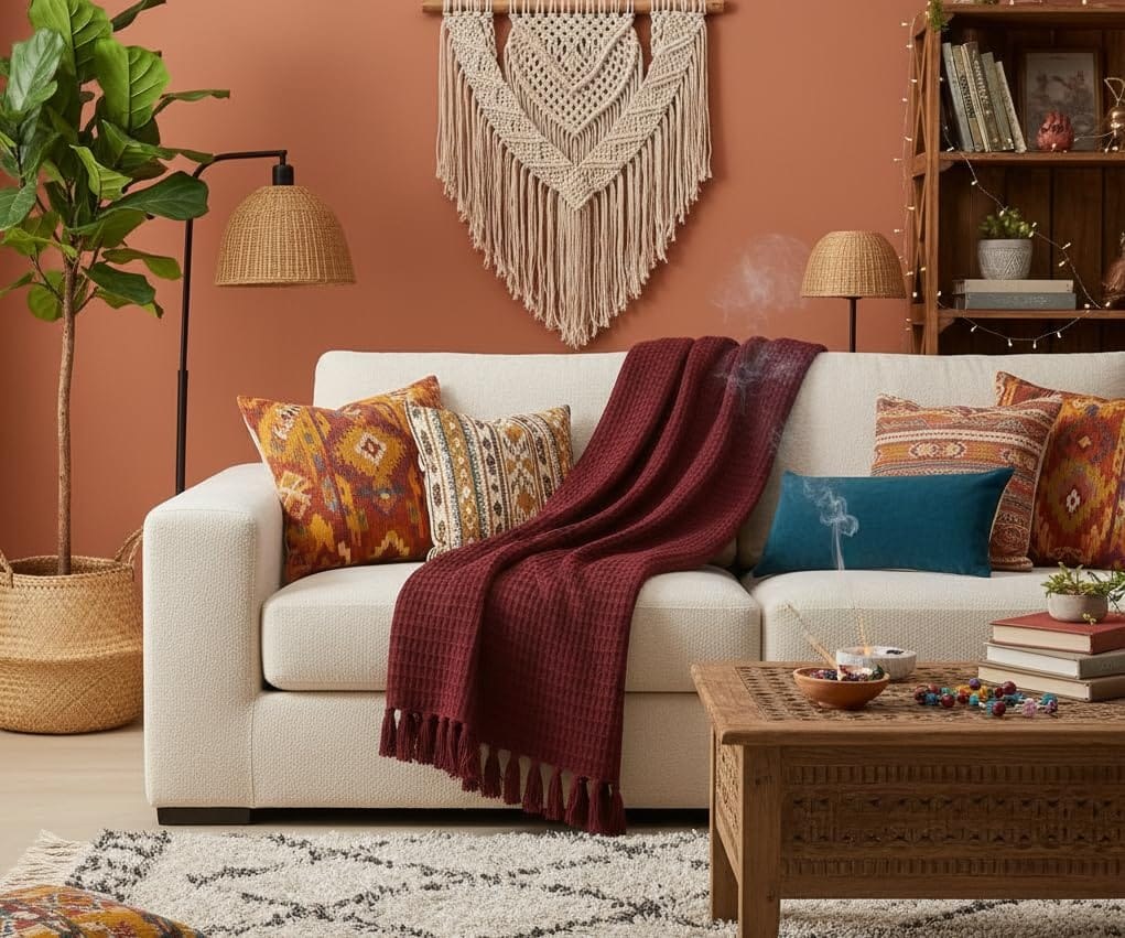 Burgundy sofa throw