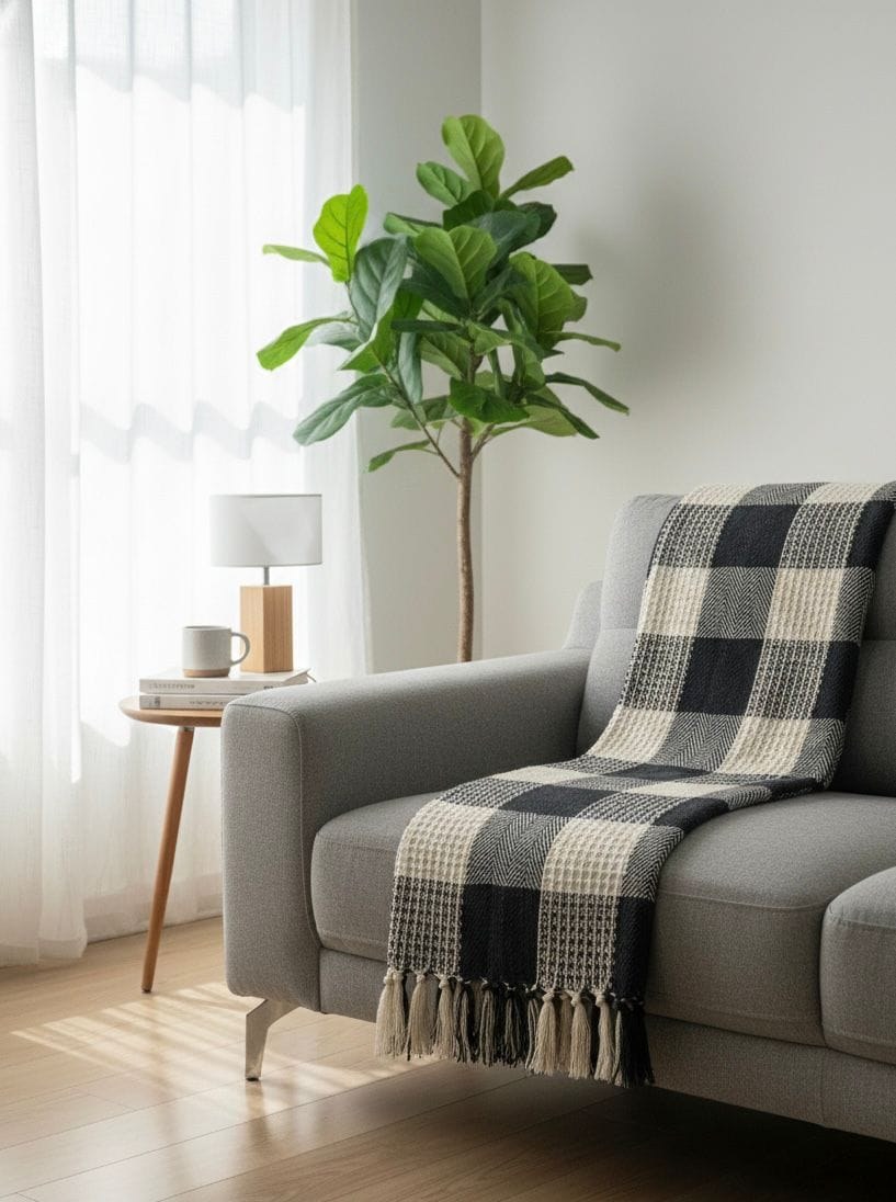 Charcoal checked throw