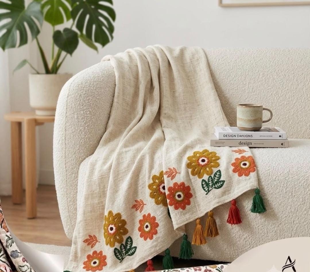 Floral tassel throw