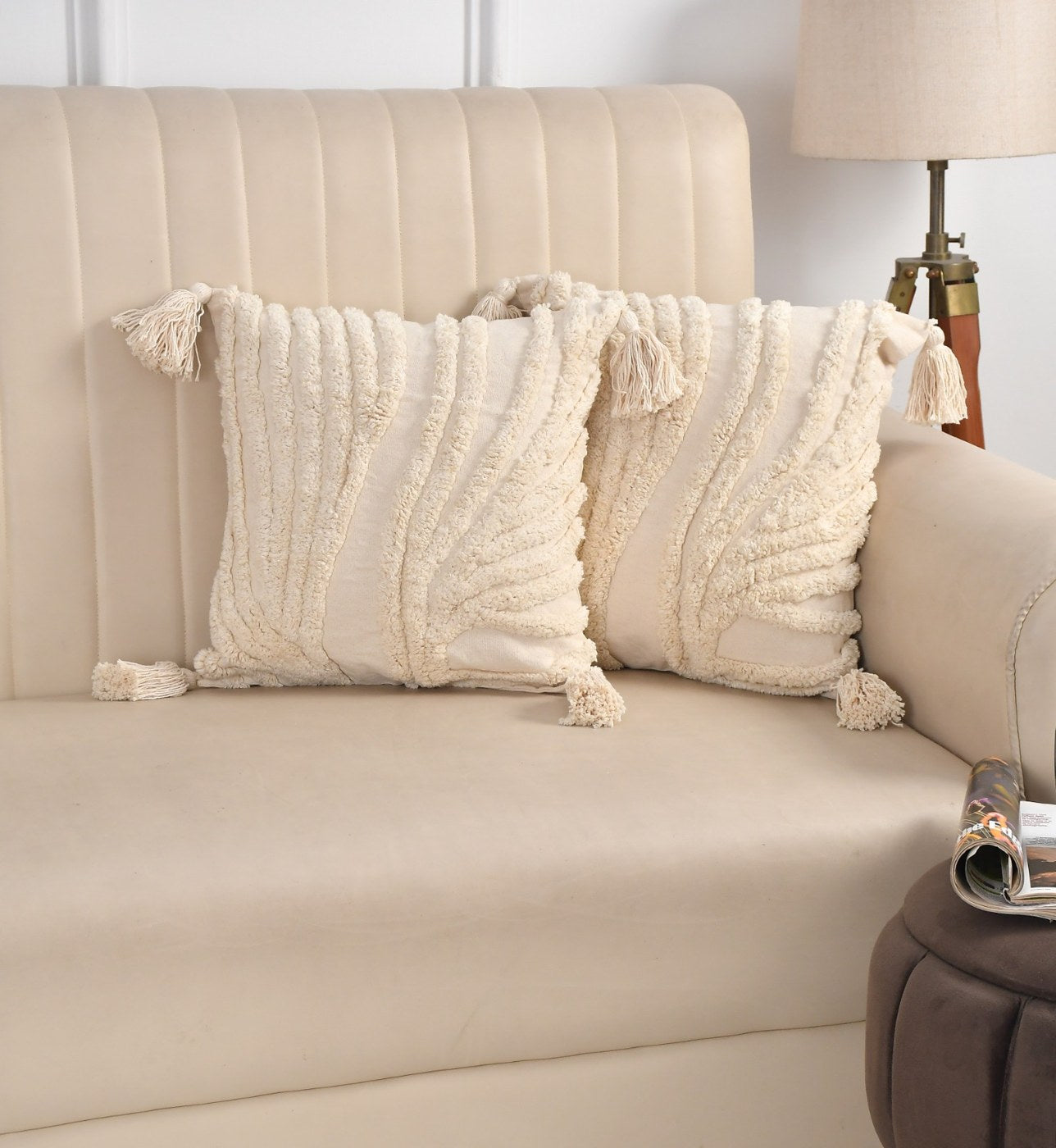 Ivory textured cushions