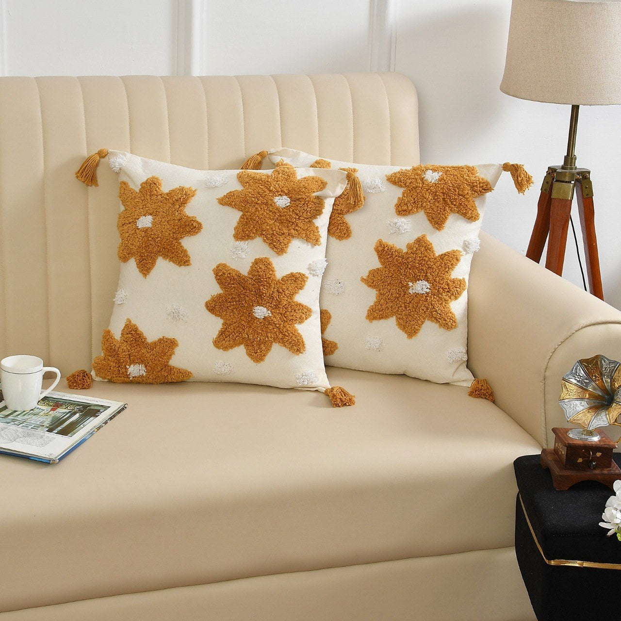 Mustard floral cushions