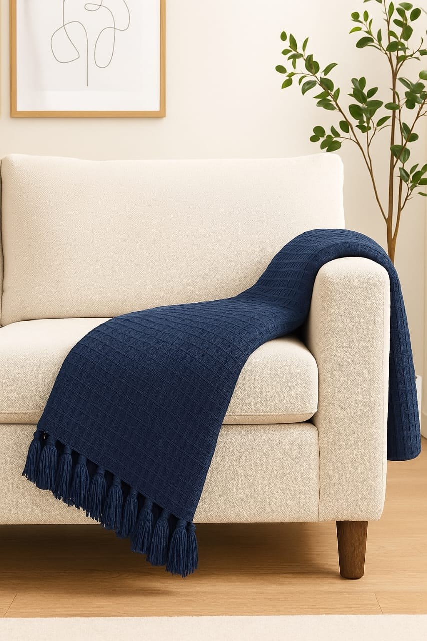 Navy fringed throw