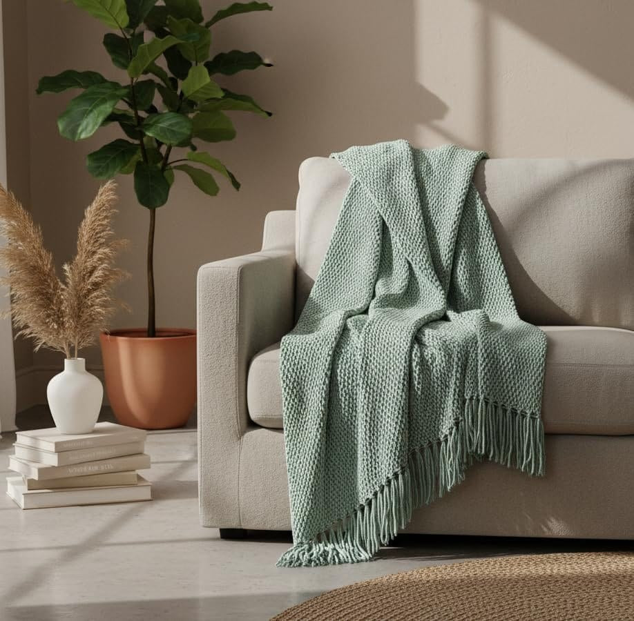 Sage textured throw